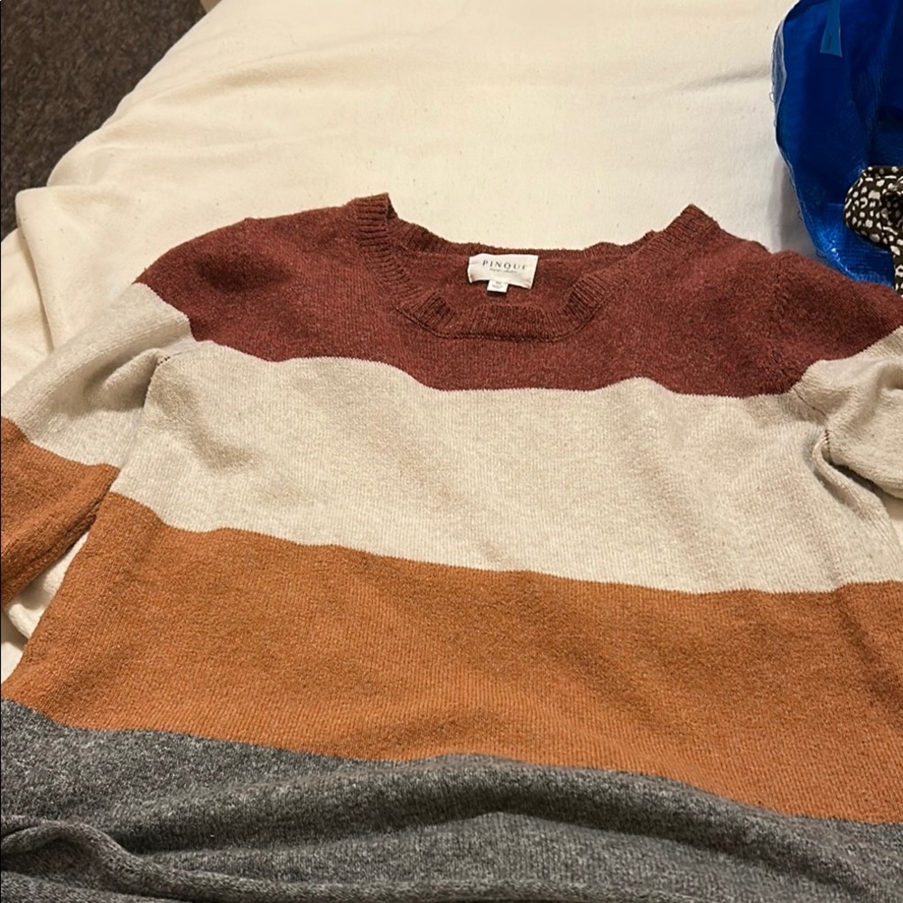 Women's Striped Sweater - Red, Cream, and Gray